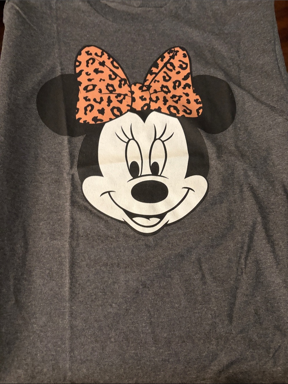 Disney Gray Minnie Mouse Tee with Leopard Bow